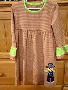 Be Mine Girls' Fall Halloween Thanksgiving Dress w/Scarecrow Appliqué Size 4